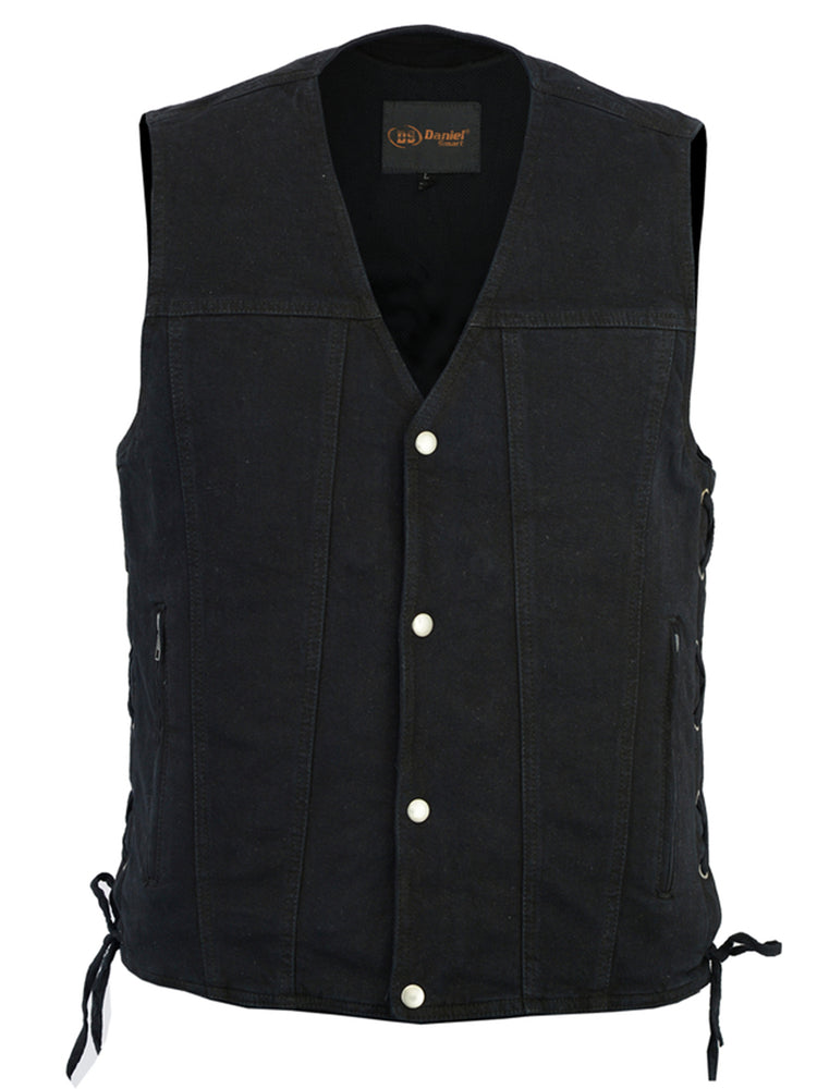 Men's Black Denim Motorcycle Vest â€“ Single Panel Back