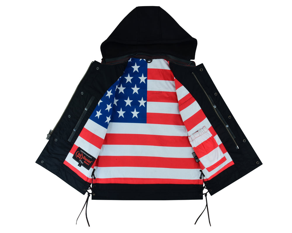 Men's Road Edge Leather Black Vest â€“ Removable Hood