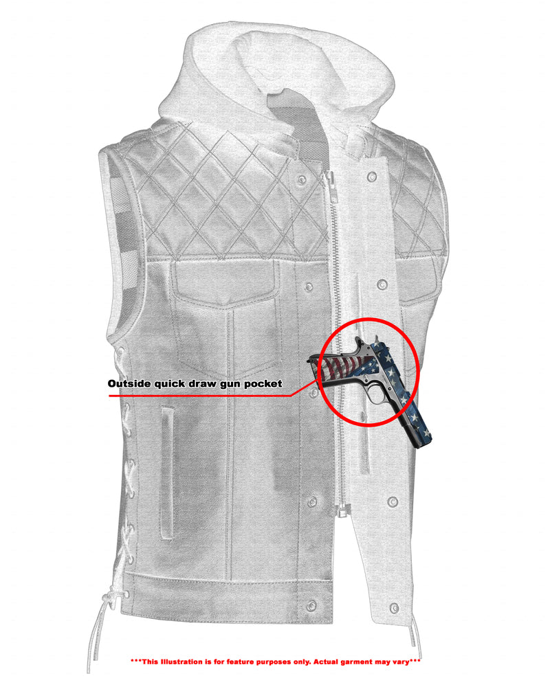Men's Road Edge Leather Black Vest â€“ Removable Hood