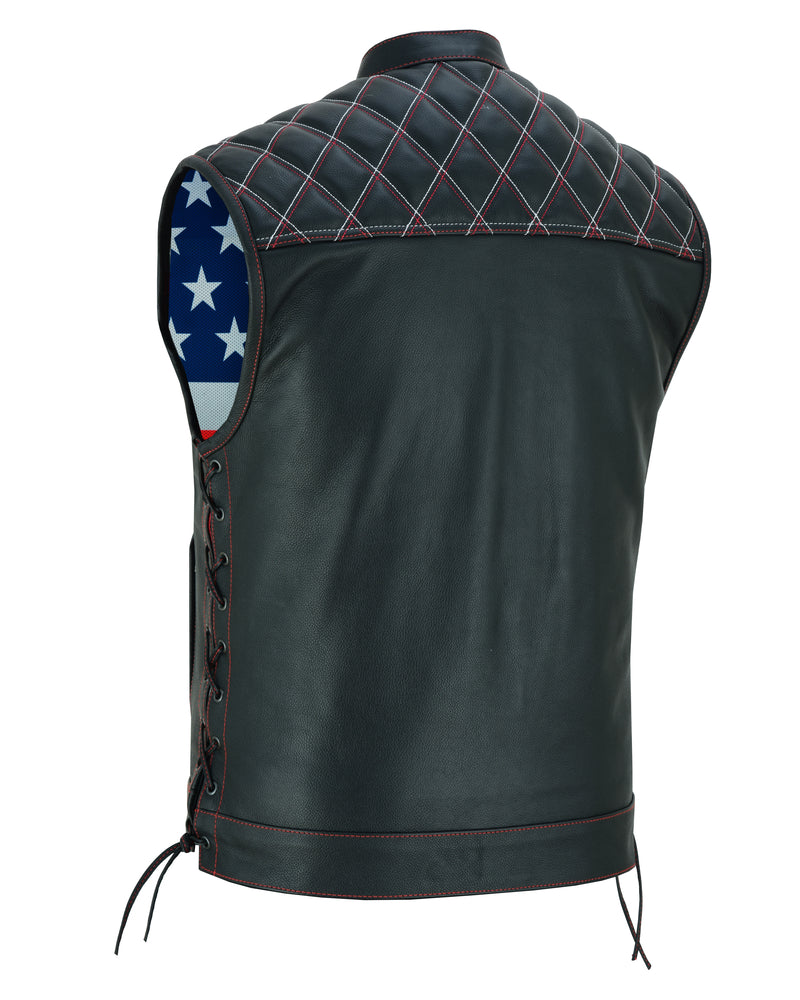 Men's Road Edge Leather Black Vest â€“ Removable Hood