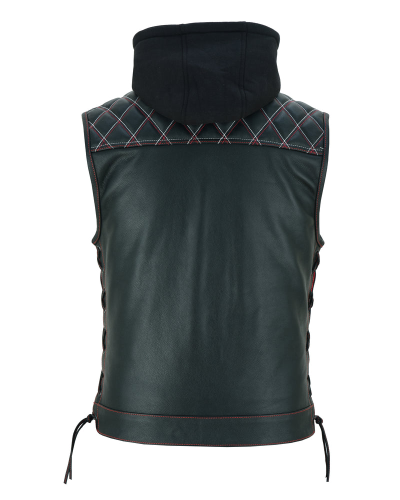 Men's Road Edge Leather Black Vest â€“ Removable Hood