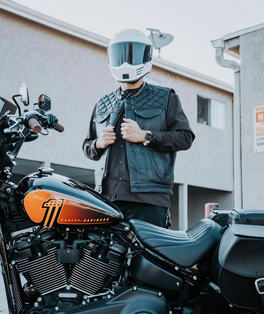 Whiskey Men's Motorcycle Leather Vest - Black