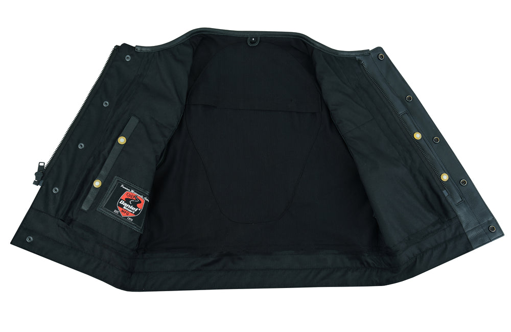 Men's Drop Zone Leather Motorcycle Vest â€“ Black