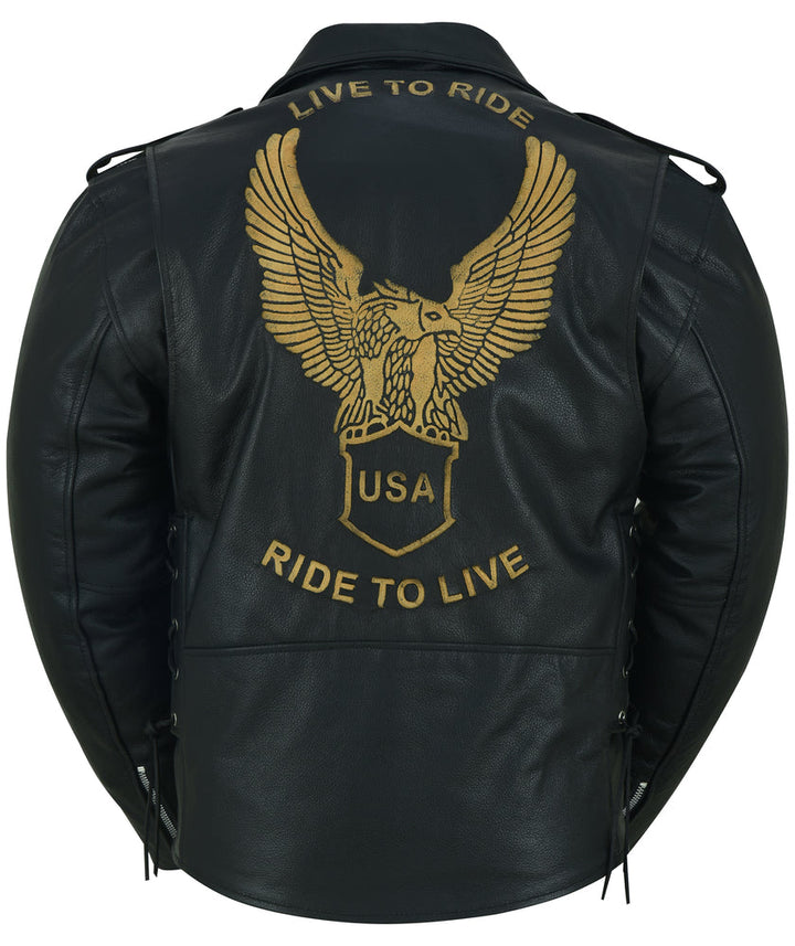 Freedom Rider Black Men's Leather Jacket Eagle Embossed