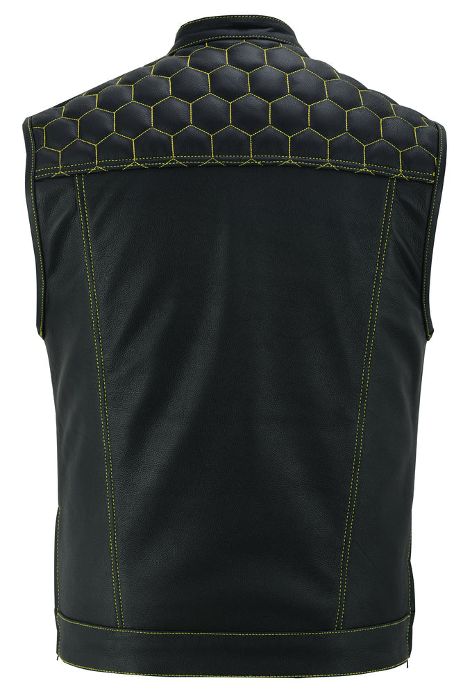 Men's Gold Rush Black Leather Vest - Yellow Stitching