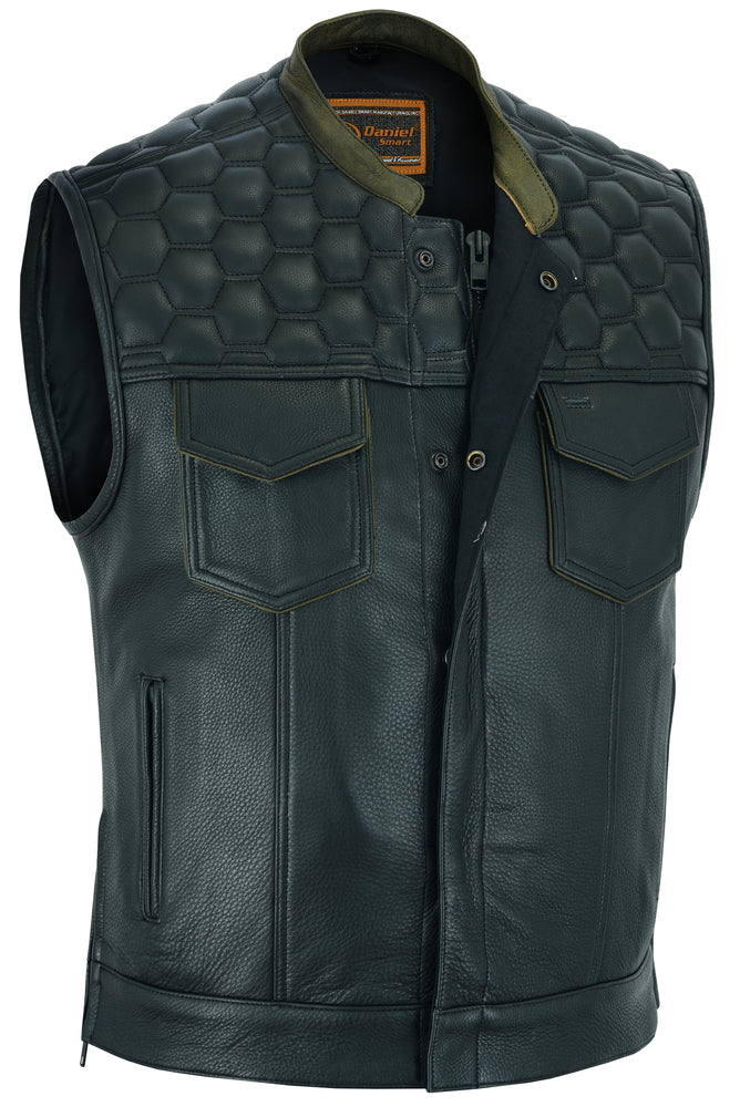 Whiskey Men's Motorcycle Leather Vest - Black
