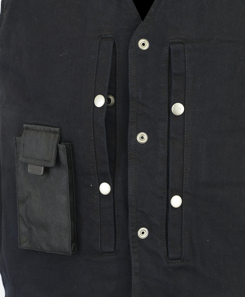 Men's Black Denim Motorcycle Vest â€“ Single Panel Back
