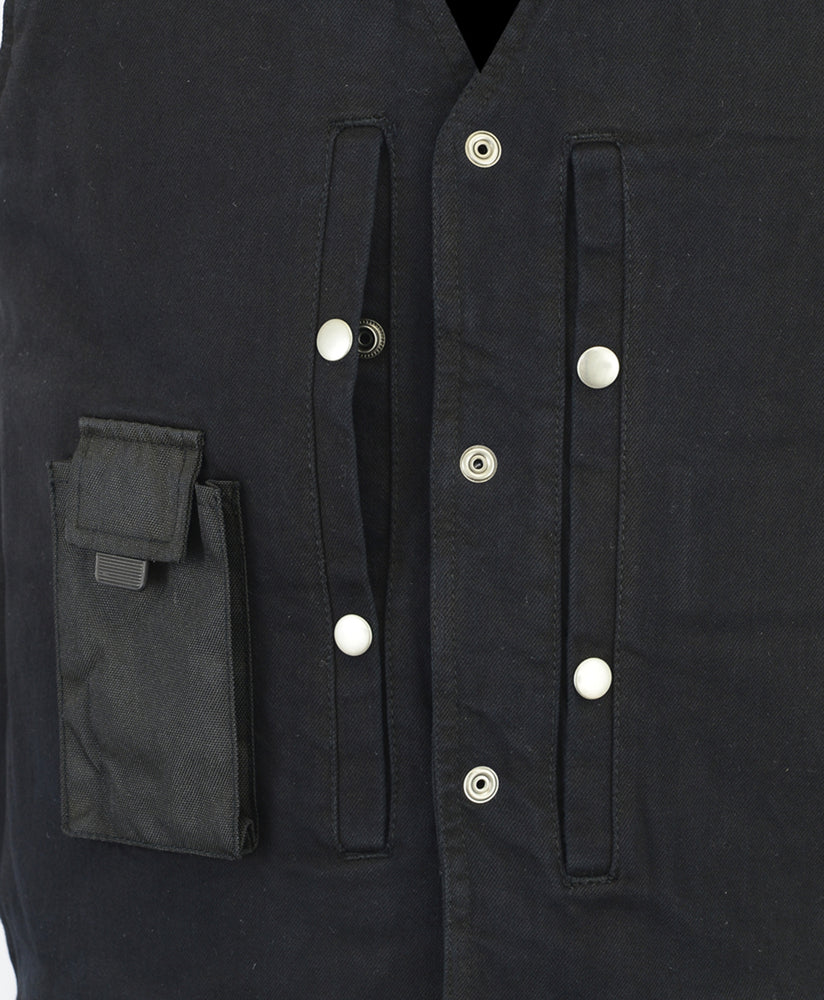 Men's Black Plain sides Denim Motorcycle Vest â€“ Heavy Snaps