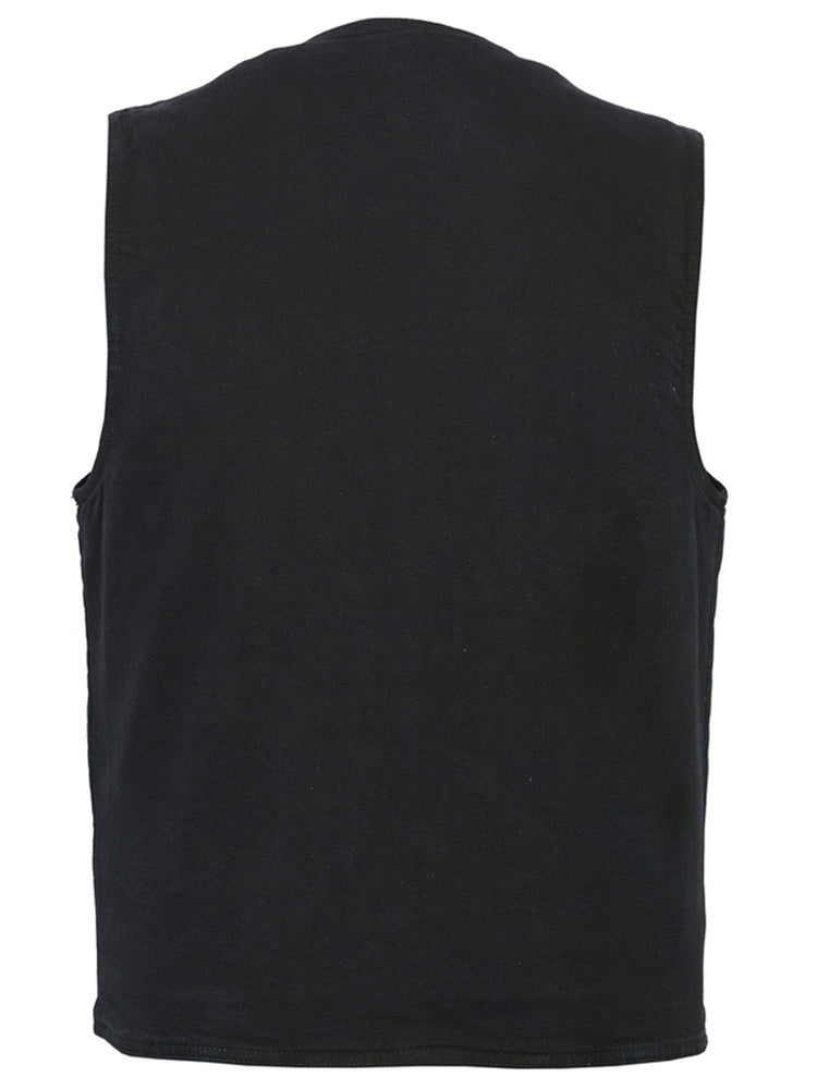 Men's Black Plain sides Denim Motorcycle Vest â€“ Heavy Snaps