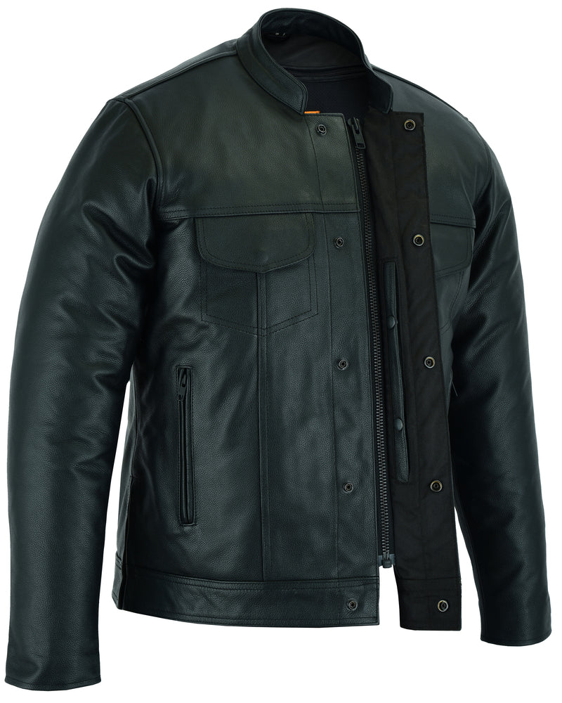 Men's Full Cut Black Leather Shirt with Zipper/Snap Front