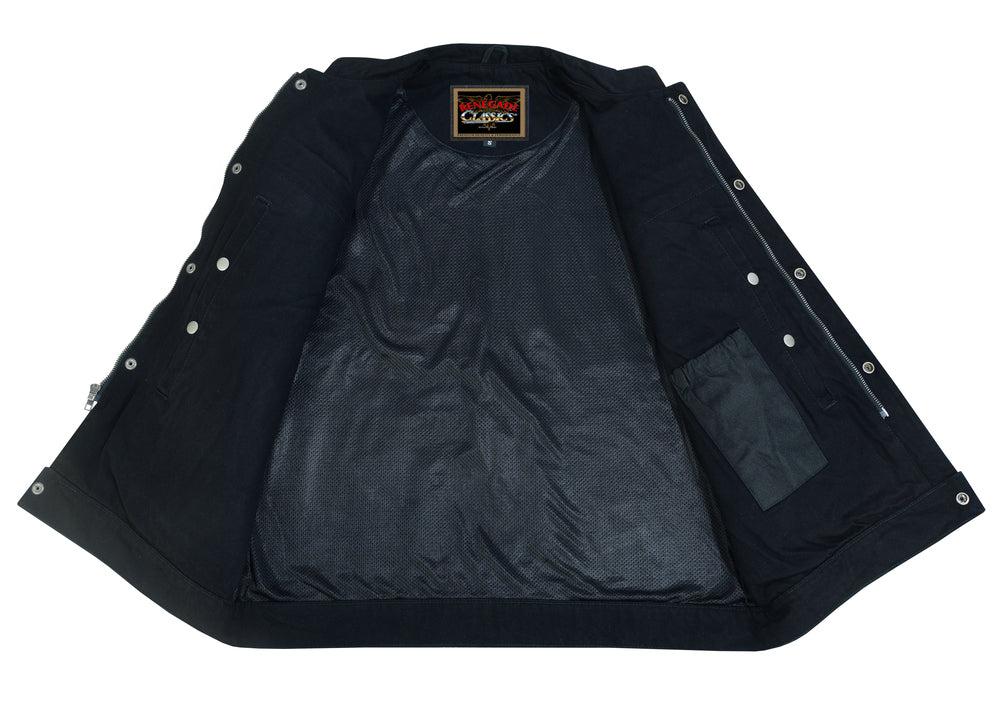 Weston Black Men's Denim Motorcycle Vest â€“ Single Panel Back
