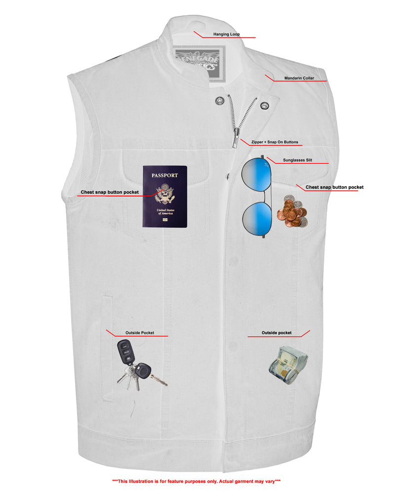 Weston Black Men's Denim Motorcycle Vest â€“ Single Panel Back