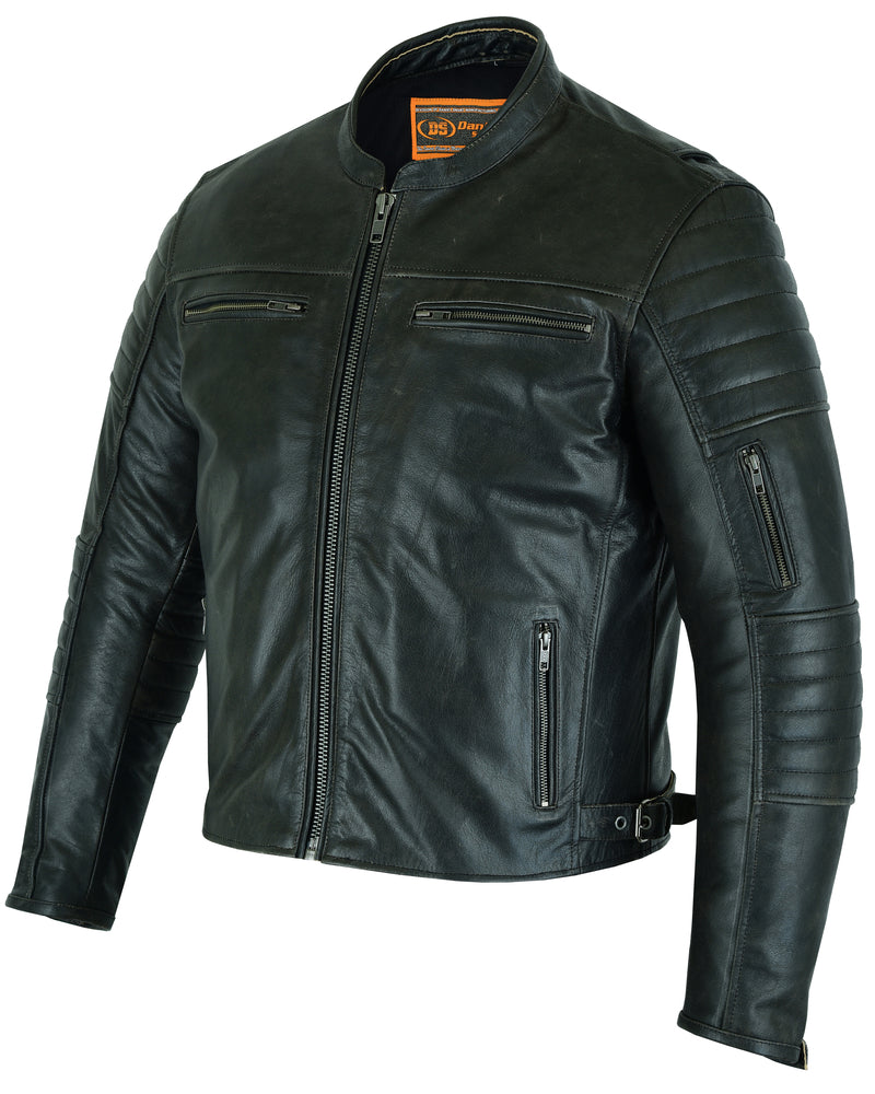 Men's Gun Metal Brown Crossover Leather Scooter Jacket