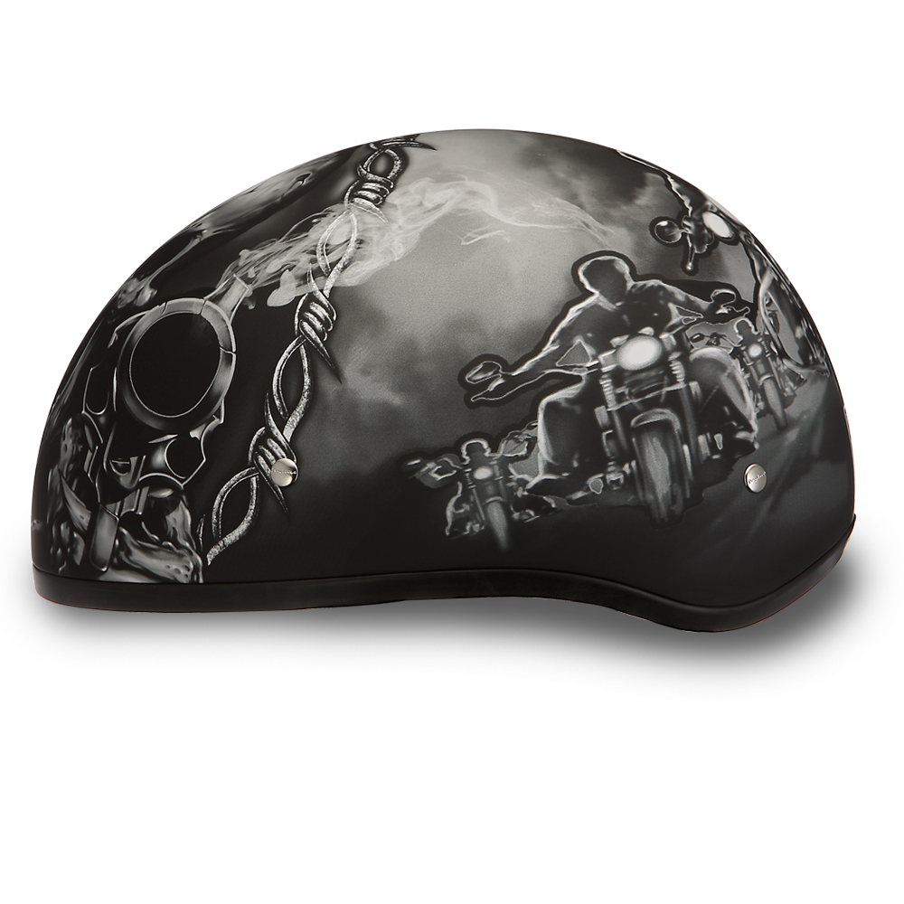 Daytona Helmets D6-G â€˜Skull Capâ€™ with Skull and Guns Half Face Helmet Black