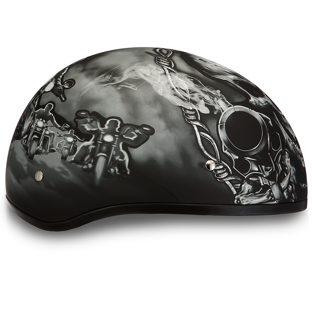 Daytona Helmets D6-G â€˜Skull Capâ€™ with Skull and Guns Half Face Helmet Black