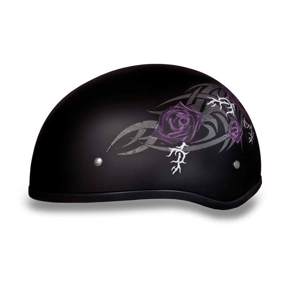 DOT Approved Daytona Skull Cap Motorcycle Half Face Helmet â€“ Purple Rose