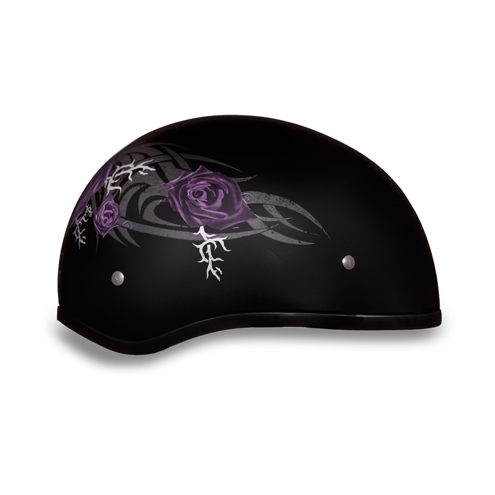 DOT Approved Daytona Skull Cap Motorcycle Half Face Helmet â€“ Purple Rose
