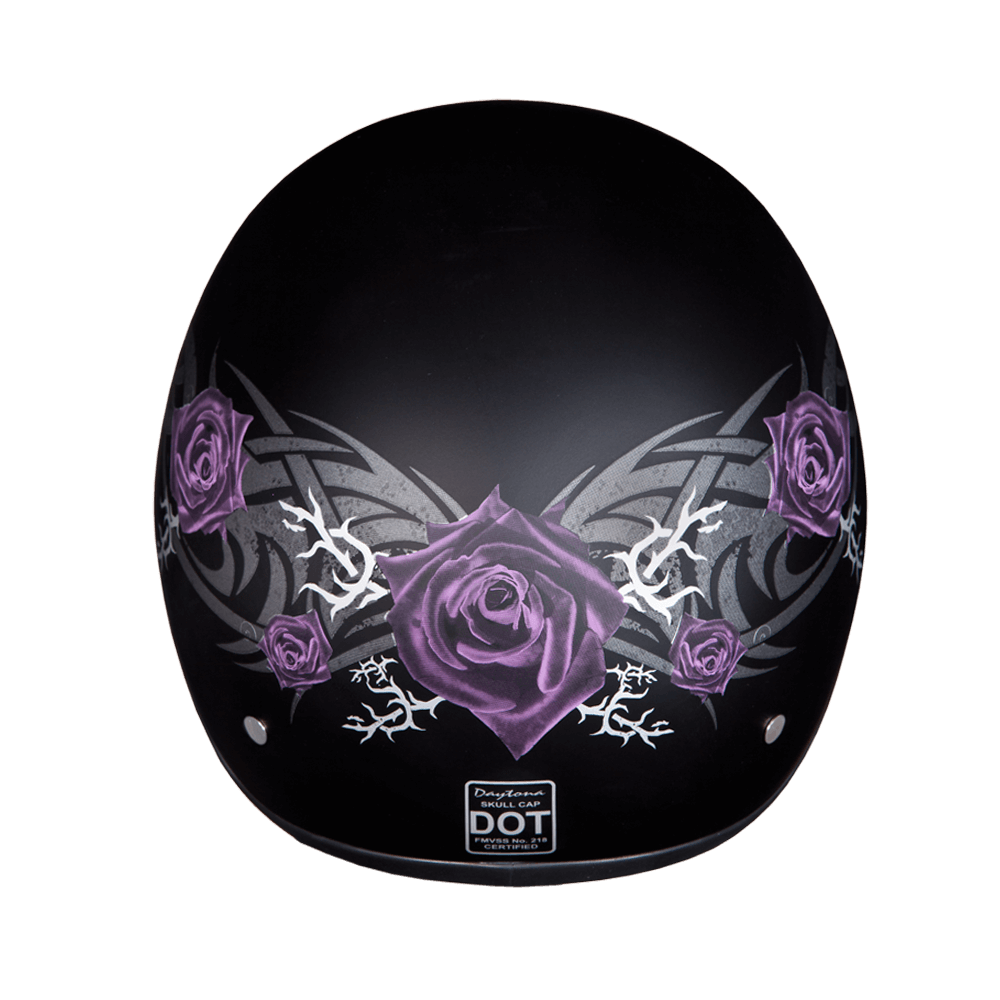 DOT Approved Daytona Skull Cap Motorcycle Half Face Helmet â€“ Purple Rose