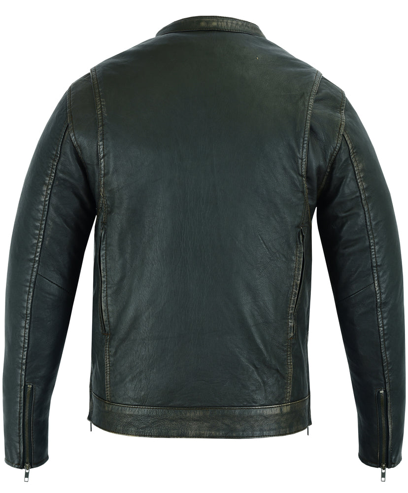 Men's Modern Utility Style Jacket in Lightweight Drum Dyed Distressed Naked Lambskin