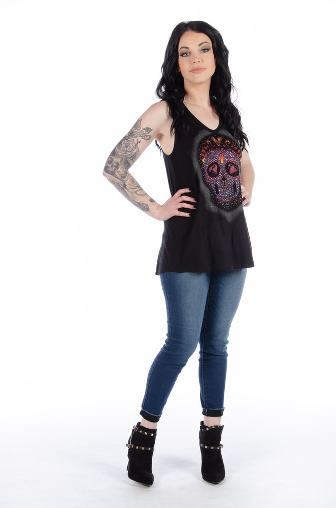 Women's Calavera Skull Lace Back Tank Top