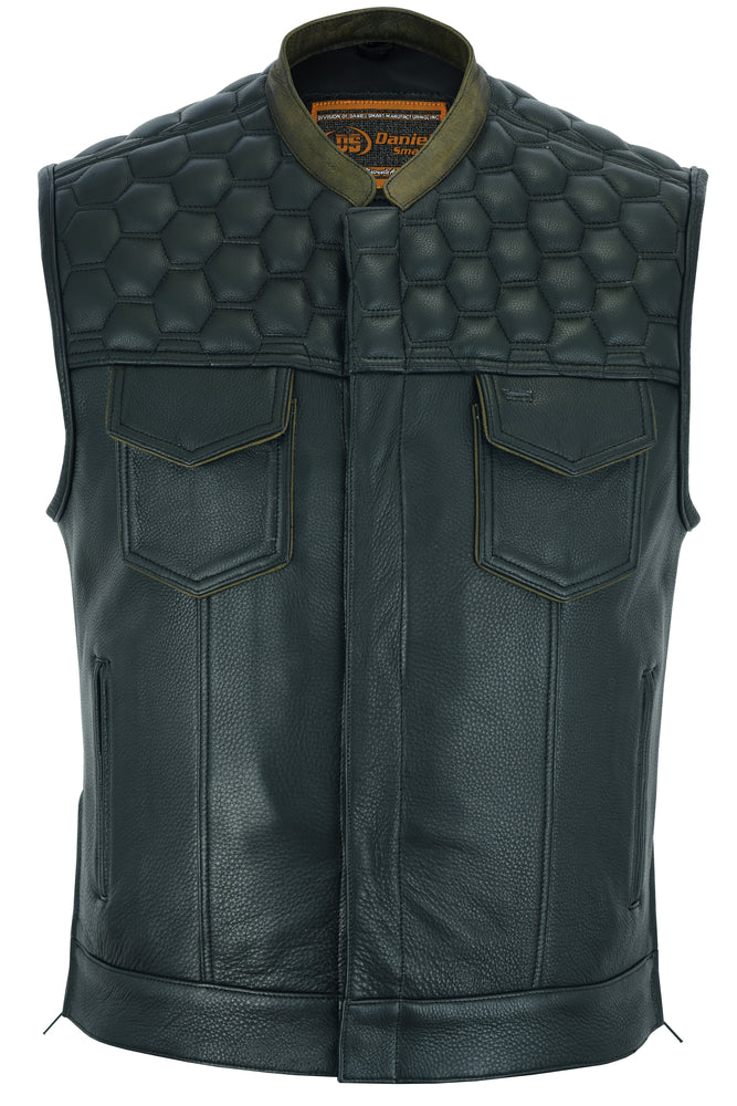 Whiskey Men's Motorcycle Leather Vest - Black