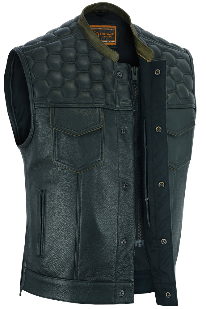 Whiskey Men's Motorcycle Leather Vest - Black