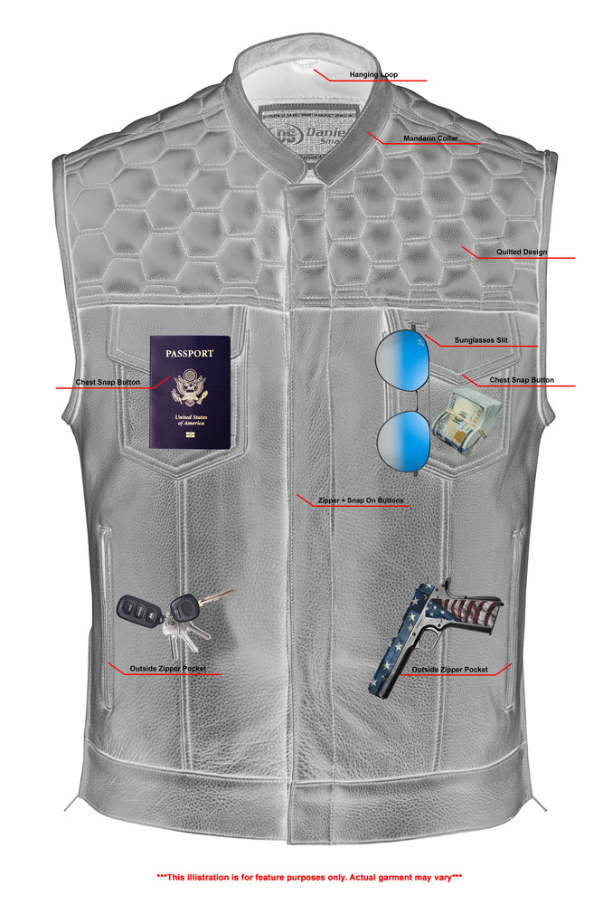 Whiskey Men's Motorcycle Leather Vest - Black