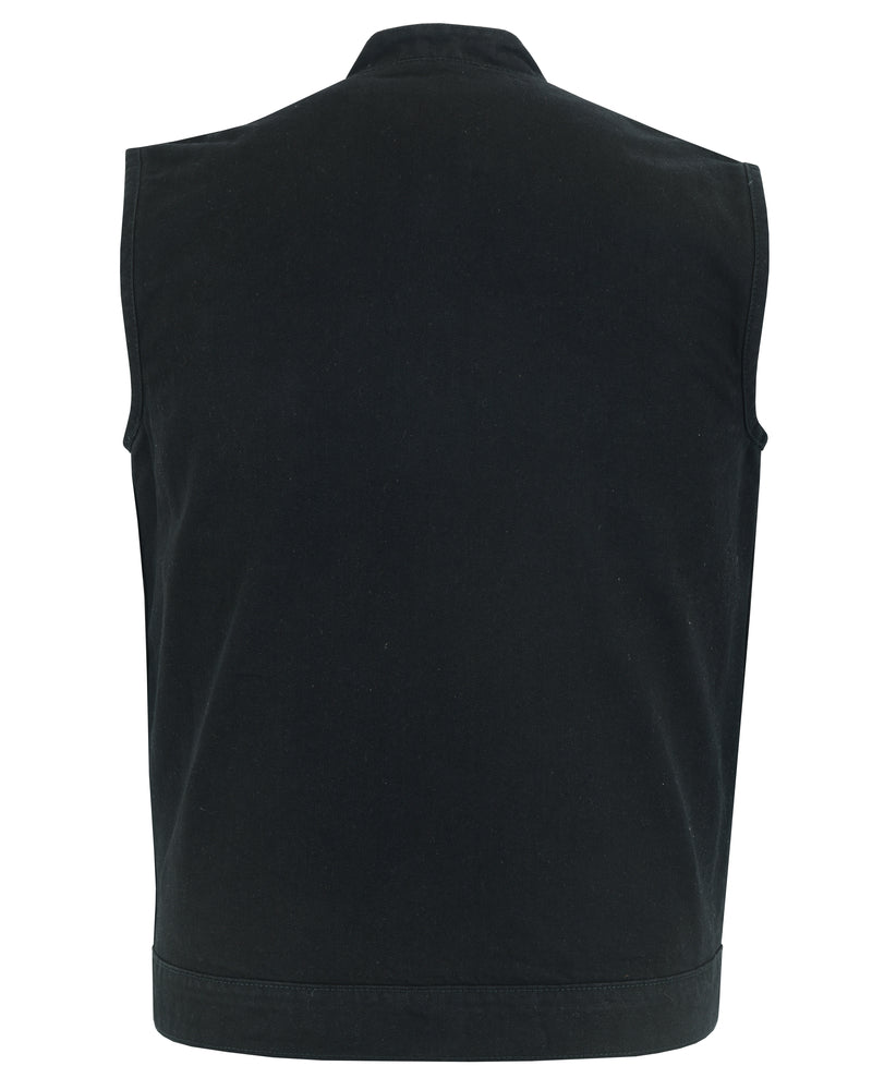 Weston Black Men's Denim Motorcycle Vest â€“ Single Panel Back