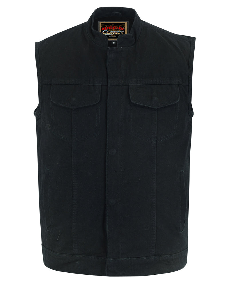 Weston Black Men's Denim Motorcycle Vest â€“ Single Panel Back