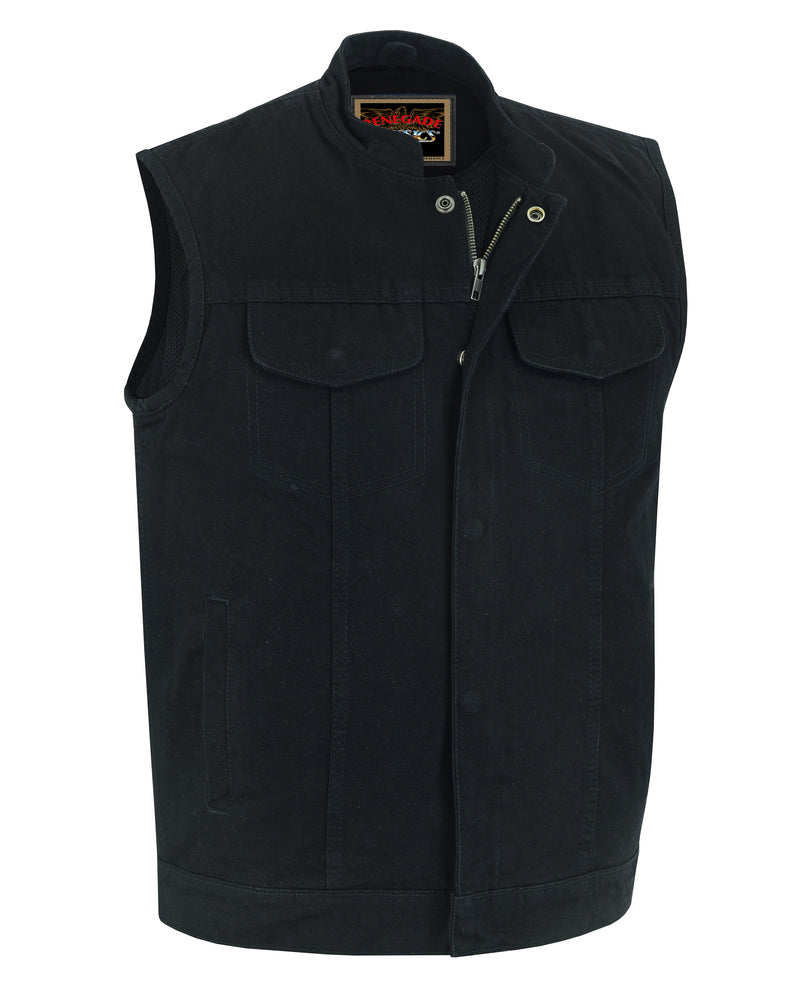 Weston Black Men's Denim Motorcycle Vest â€“ Single Panel Back