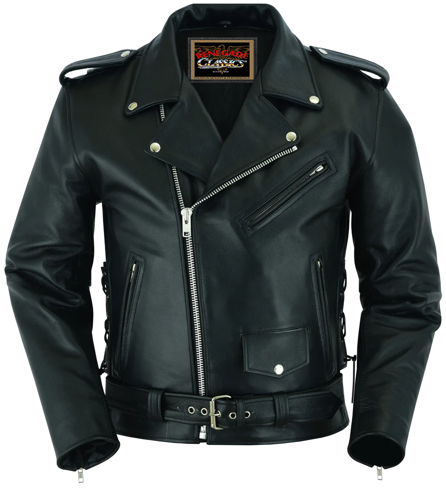 Classic Star Black Men's Leather Motorcycle Jacket â€“ Adjustable Fit
