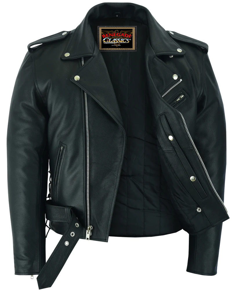 Classic Star Black Men's Leather Motorcycle Jacket â€“ Adjustable Fit