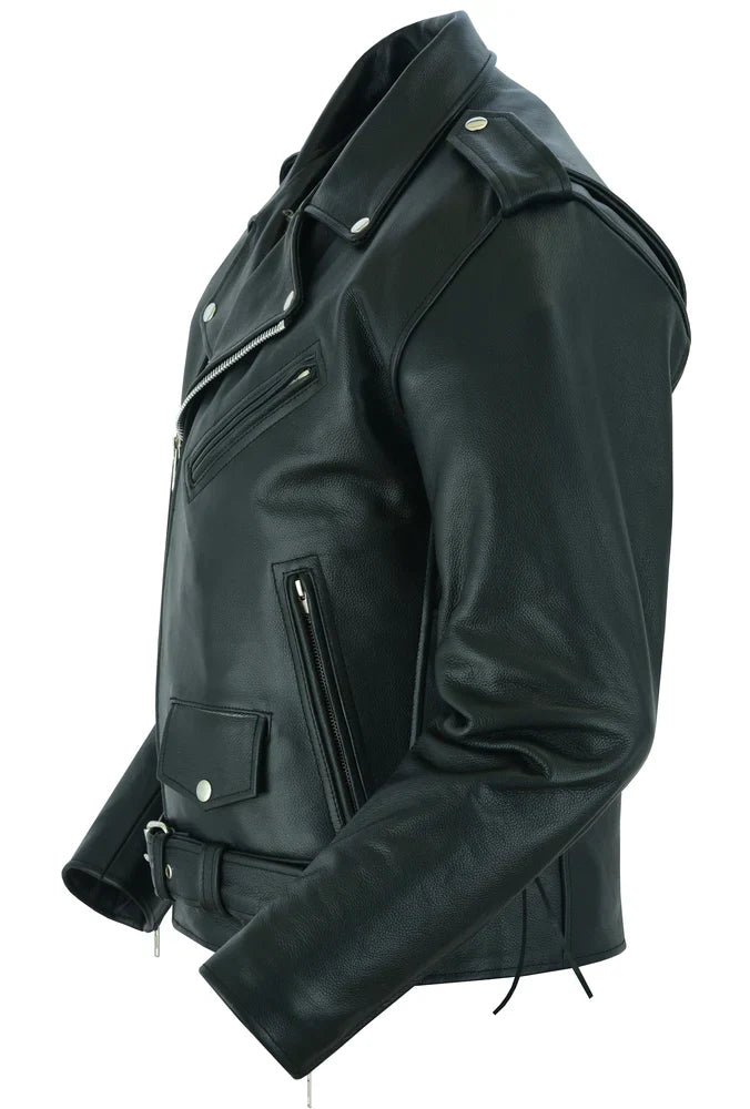 Classic Star Black Men's Leather Motorcycle Jacket â€“ Adjustable Fit