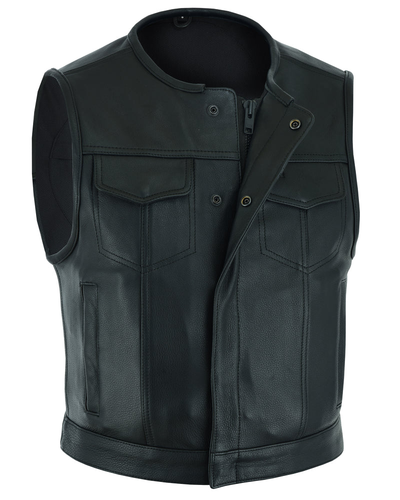 Men's Drop Zone Leather Motorcycle Vest â€“ Black