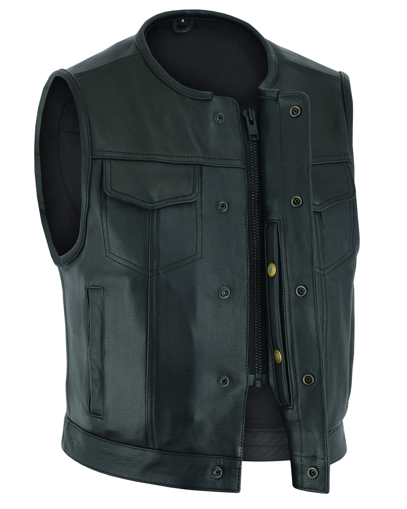Men's Drop Zone Leather Motorcycle Vest â€“ Black