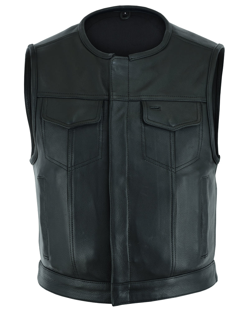 Men's Drop Zone Leather Motorcycle Vest â€“ Black