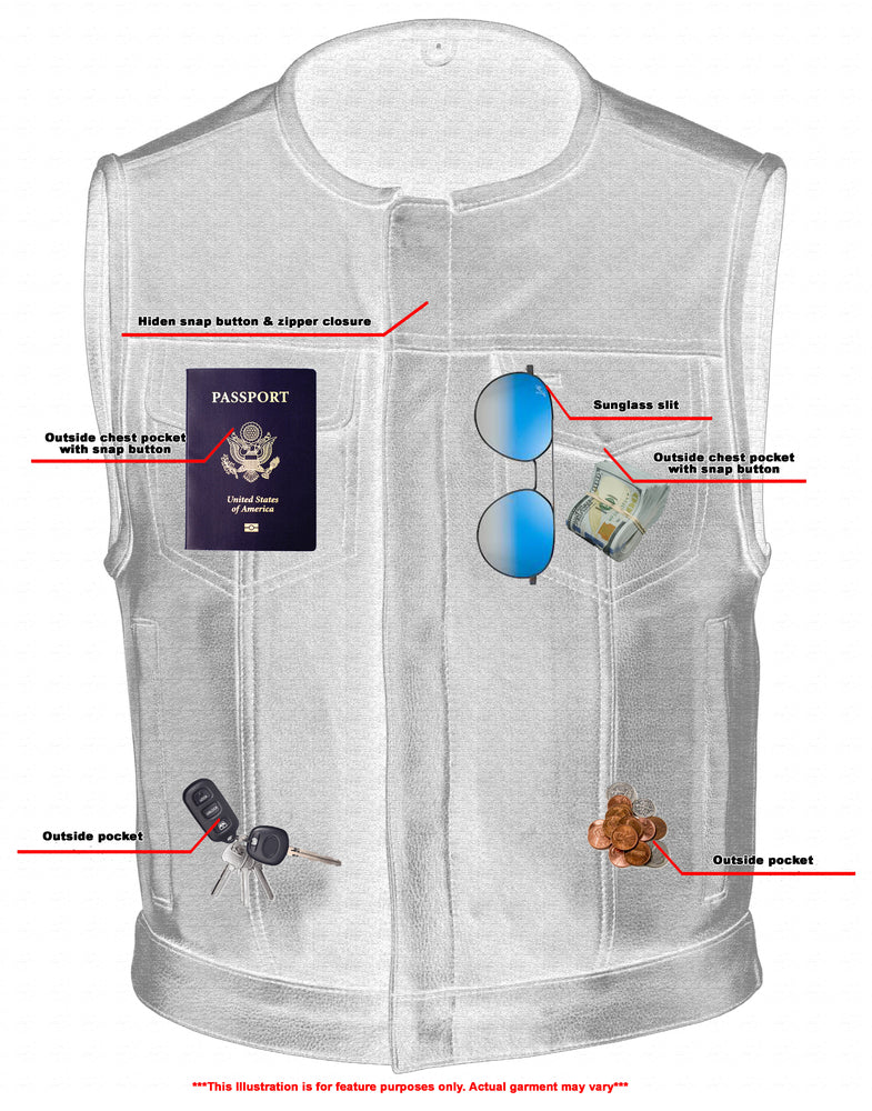 Men's Drop Zone Leather Motorcycle Vest â€“ Black