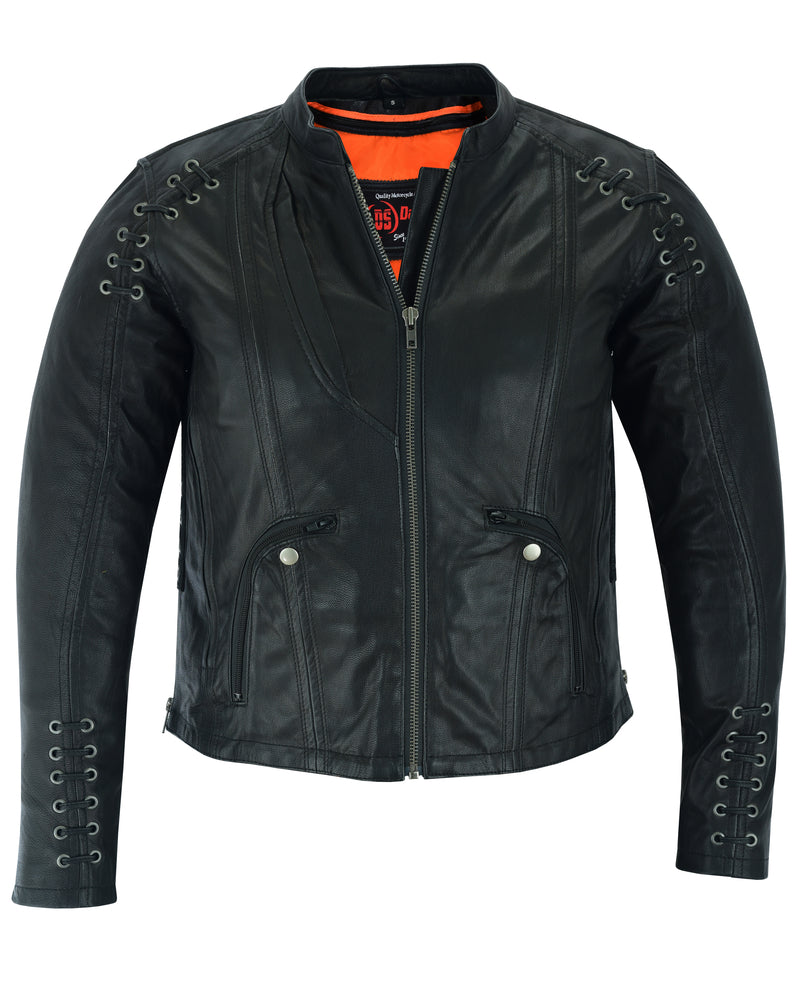 Women's Stylish Jacket with Grommet and Lacing Accents